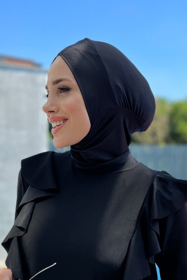 Nure Mayo Çapraz Eşarp Yüzücü Bone R026 Siyah